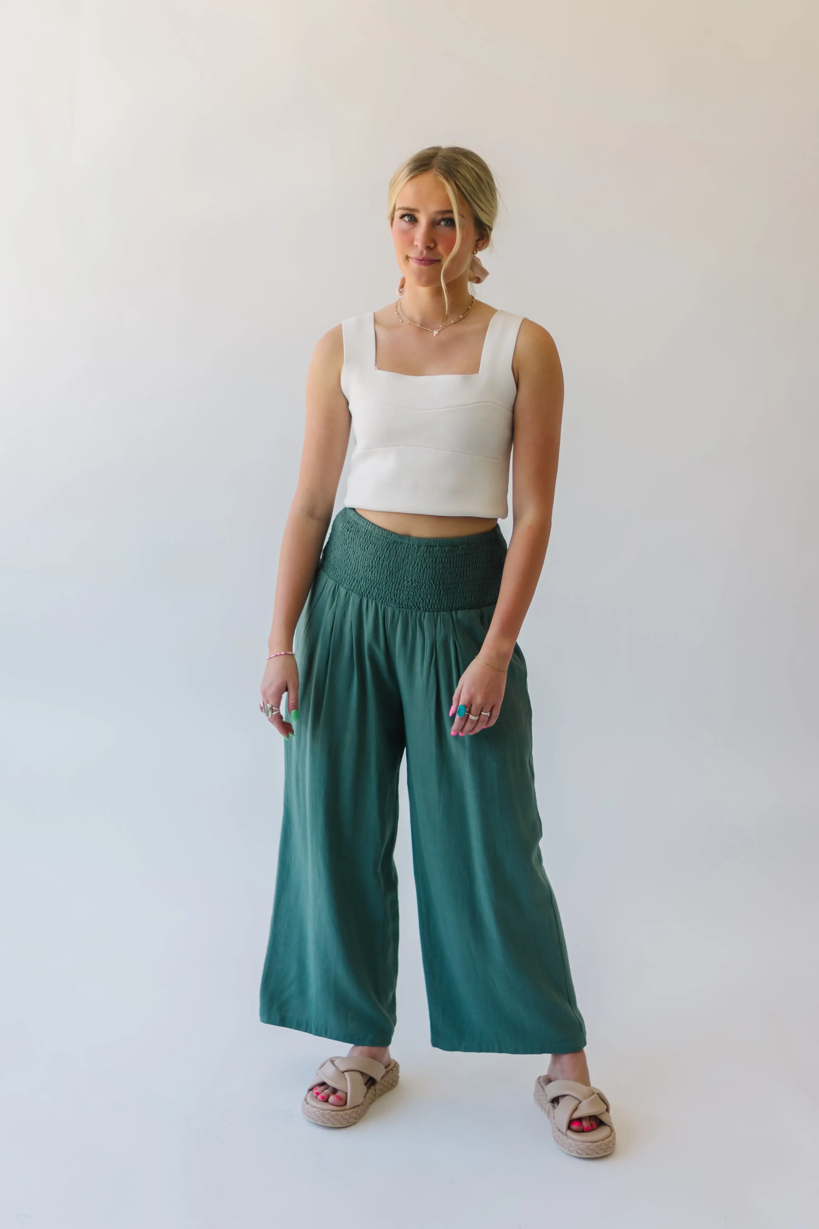 The Leawood Smocked Detail Pant in Sage Linen