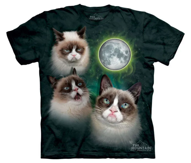 Three Grumpy Cat Moon Adults T-Shirt - USA Small (Fits Extra Small)