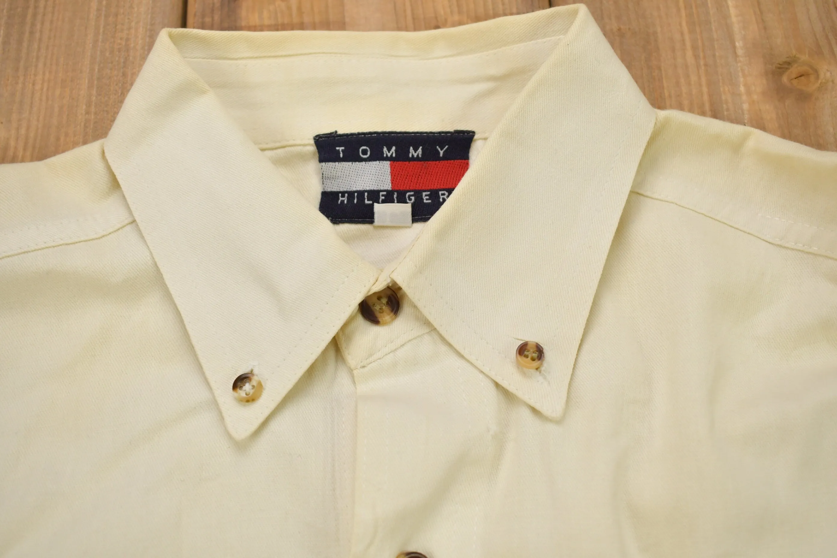 Vintage 1990s Tommy Hilfiger Embroidered Flag Patch Button Up Shirt / 1990s Button Up / Vintage Tommy / Made In USA / 90s Style