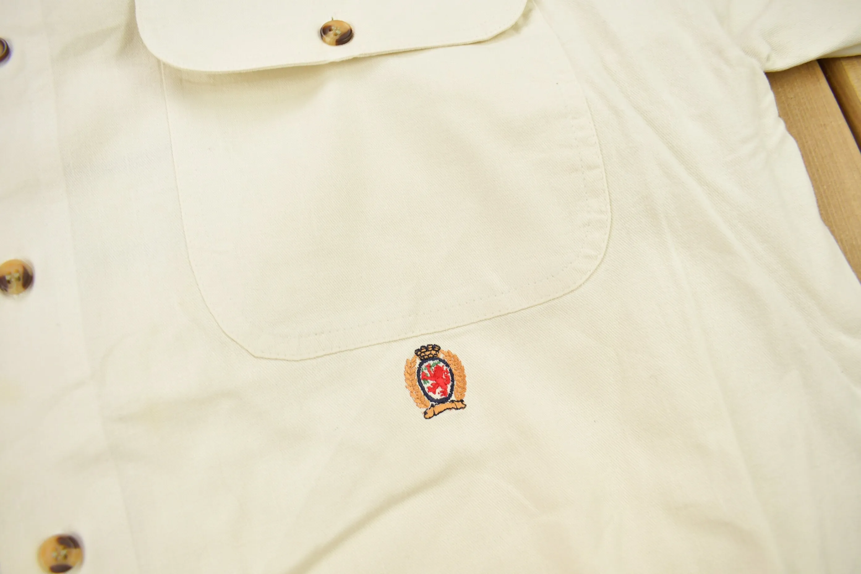 Vintage 1990s Tommy Hilfiger Embroidered Flag Patch Button Up Shirt / 1990s Button Up / Vintage Tommy / Made In USA / 90s Style