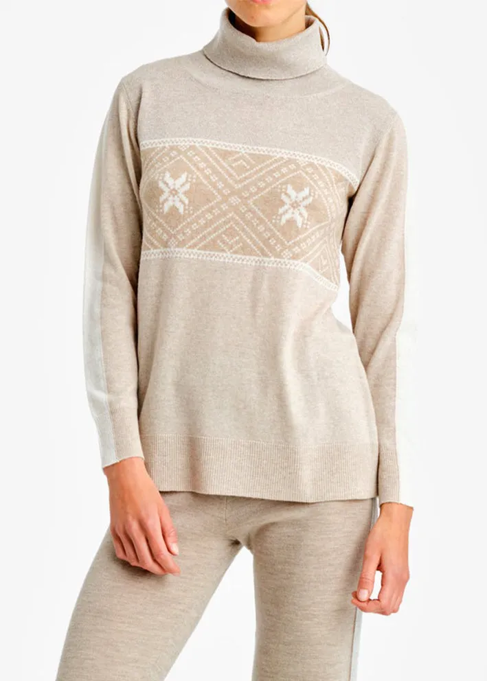 We Norwegians Snowflake Rollneck Cashmere Sweater - Beige