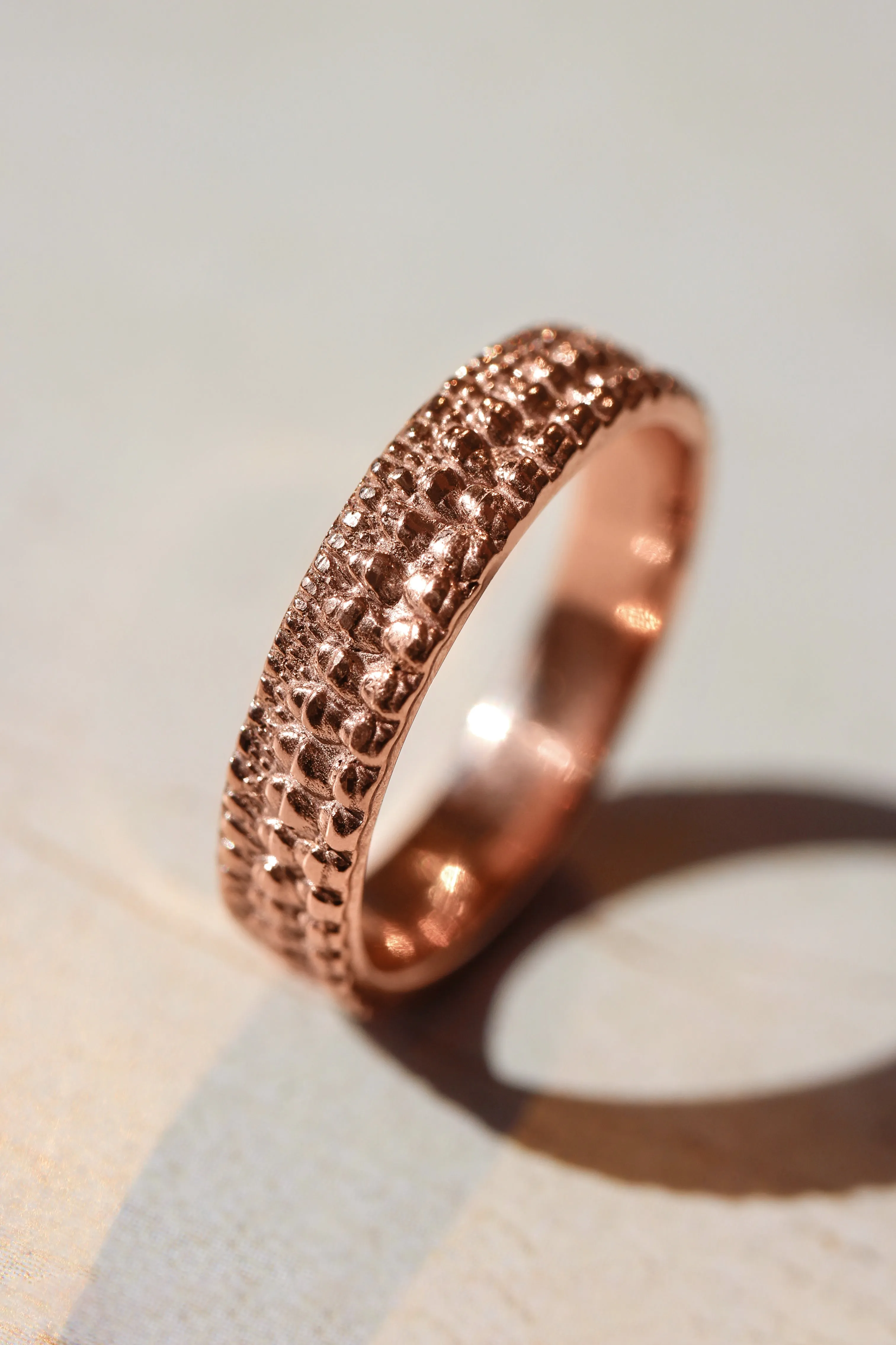 Wedding bands set for couple, crocodile's skin textured rings