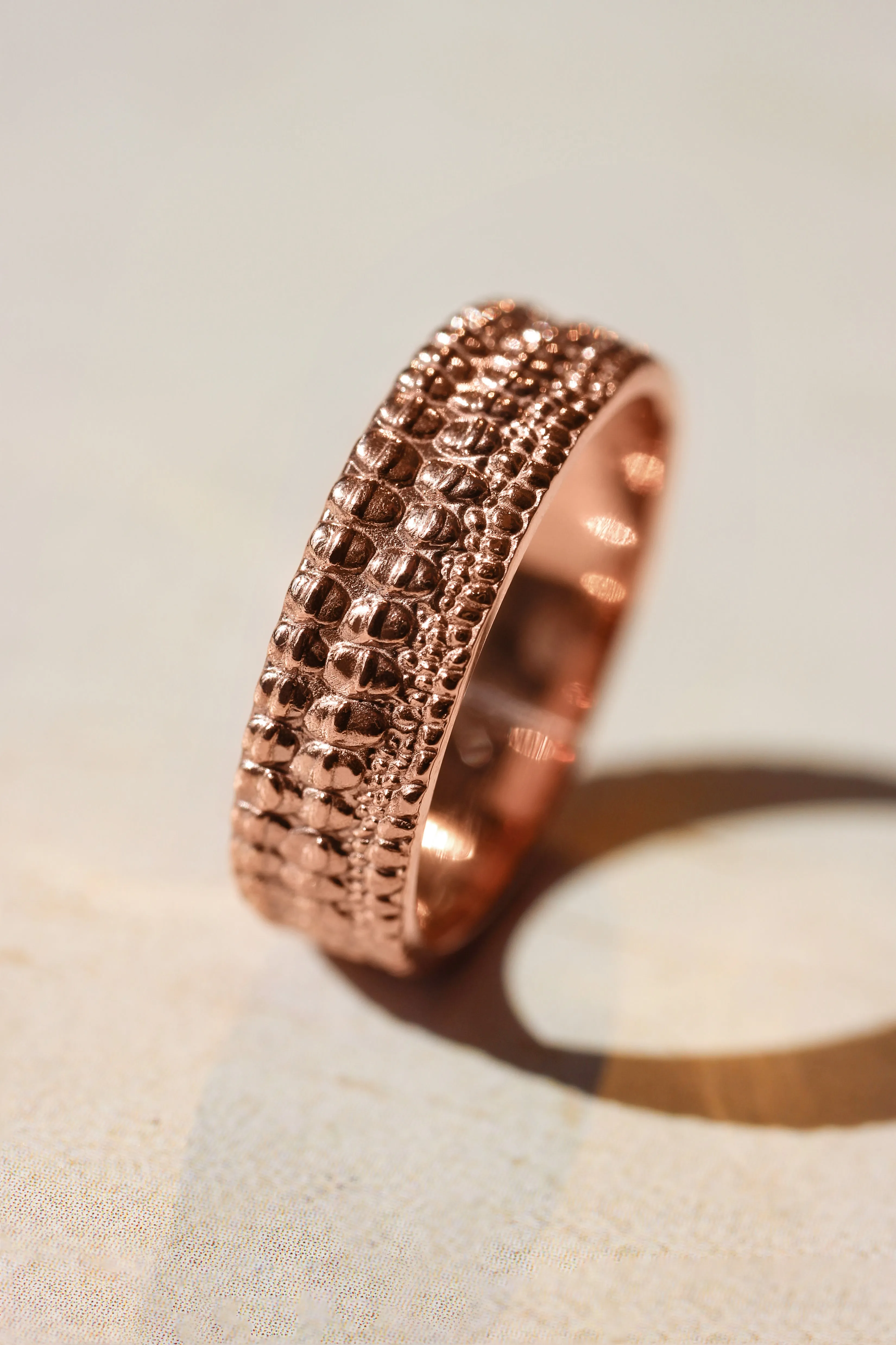 Wedding bands set for couple, crocodile's skin textured rings