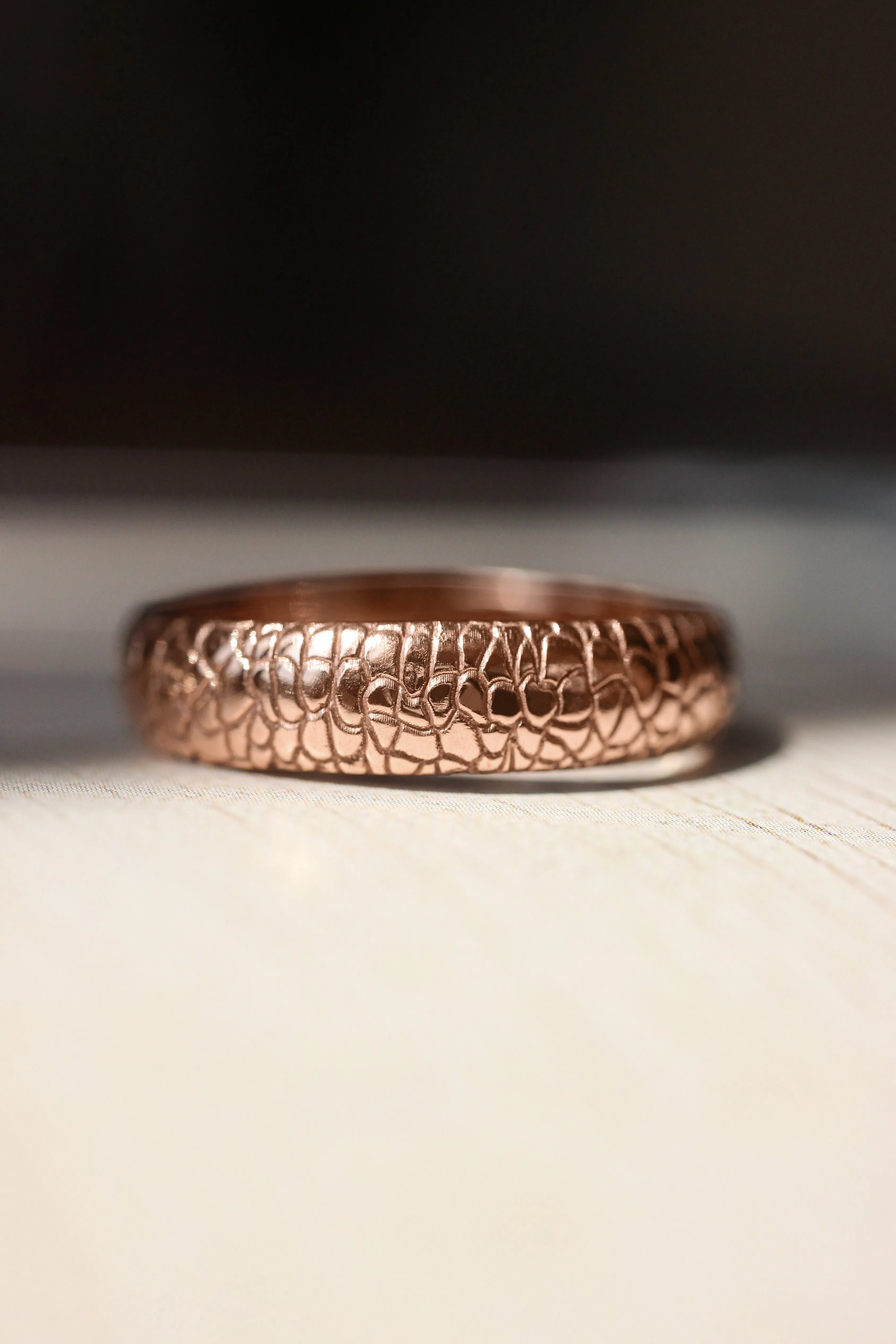 Wedding bands set for couple, reptile skin textured rings