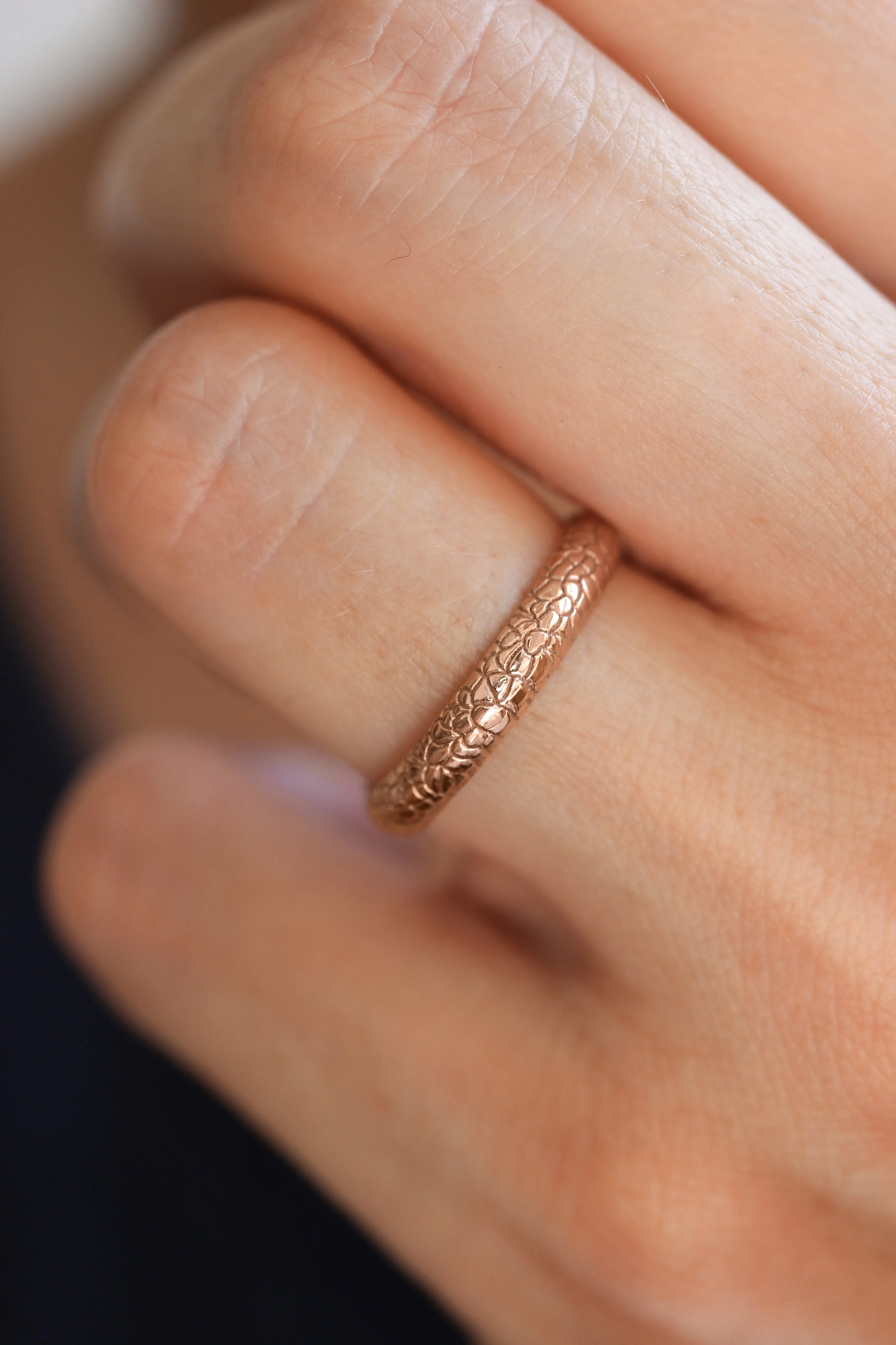 Wedding bands set for couple, reptile skin textured rings