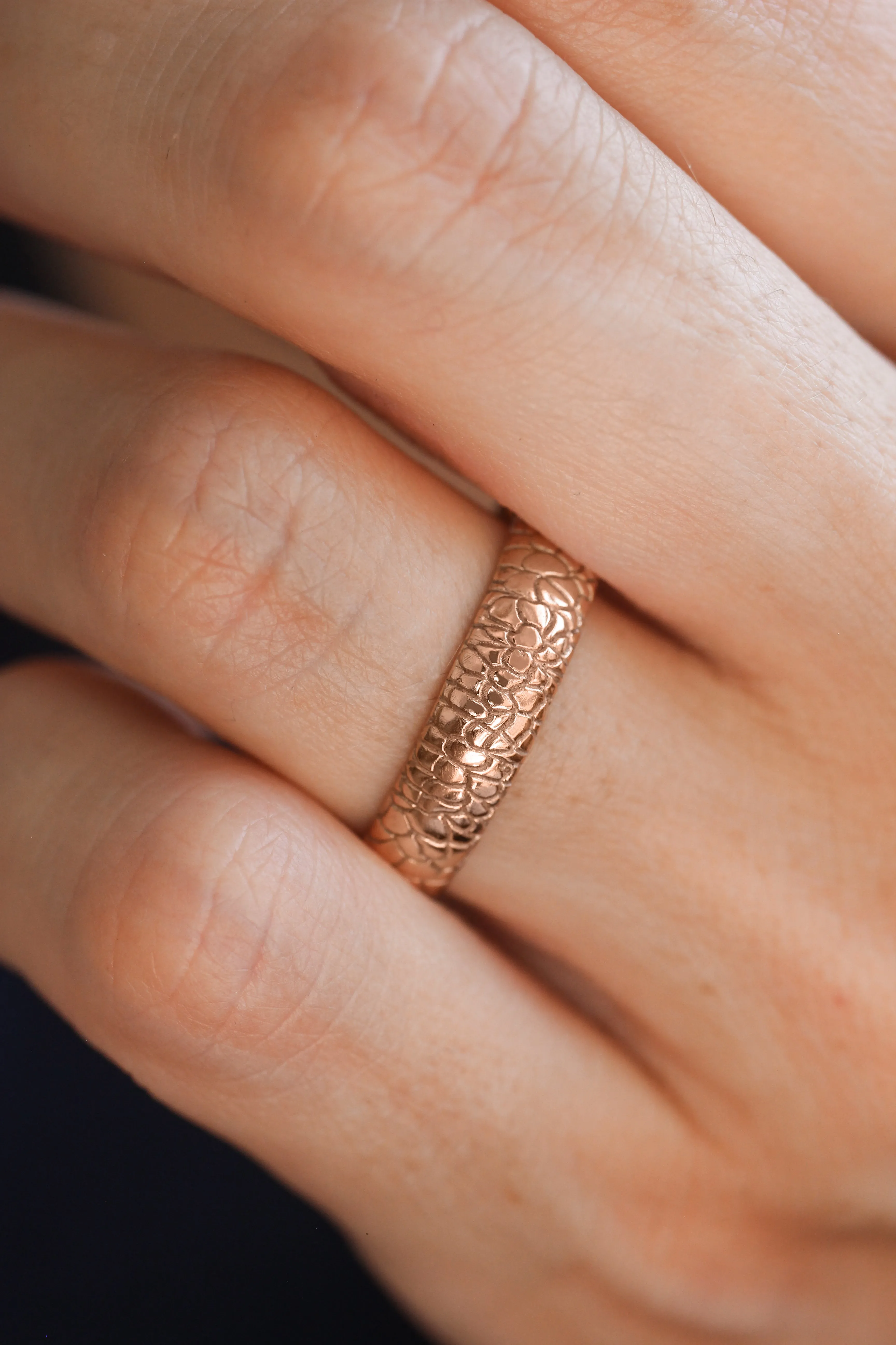 Wedding bands set for couple, reptile skin textured rings