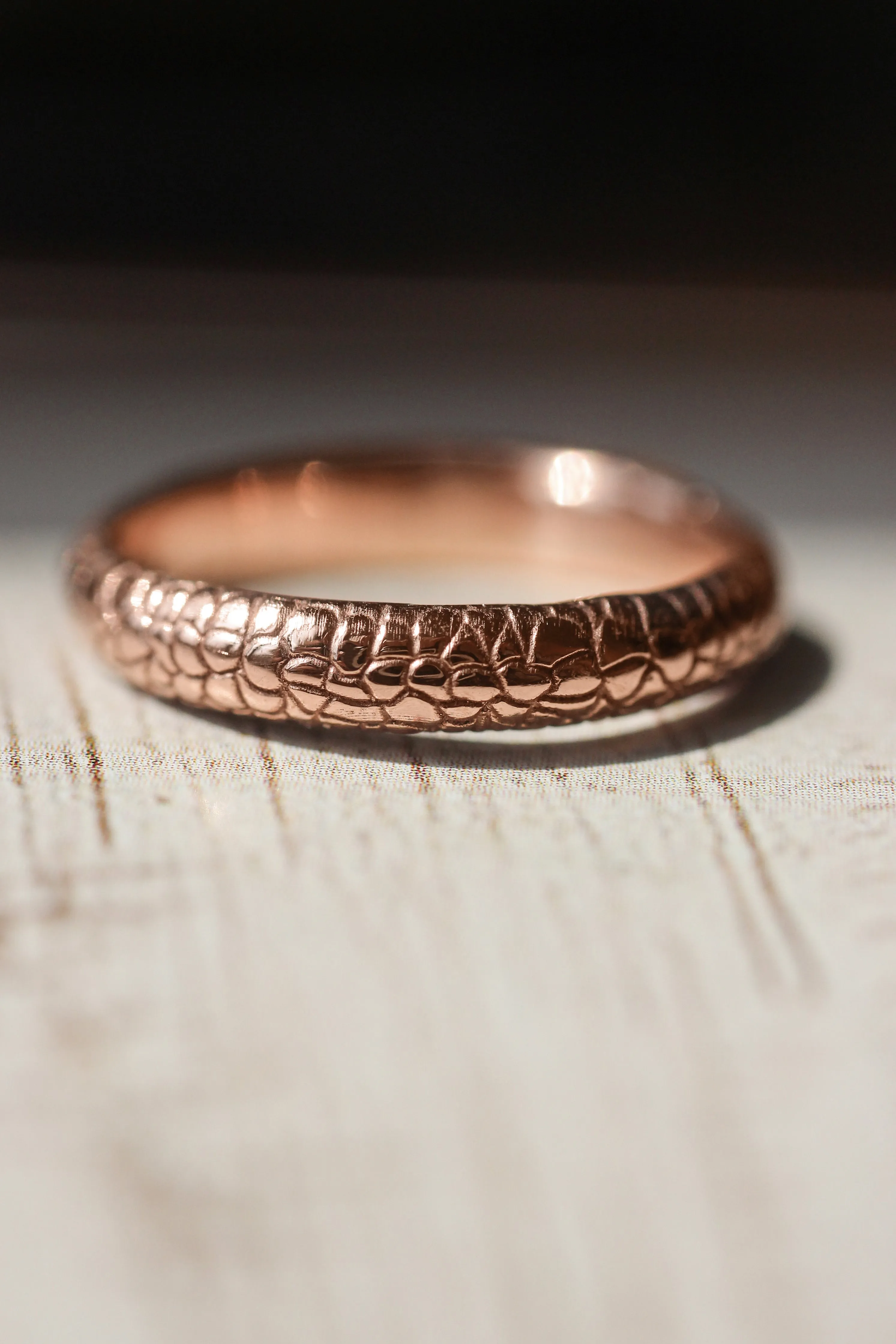 Wedding bands set for couple, reptile skin textured rings