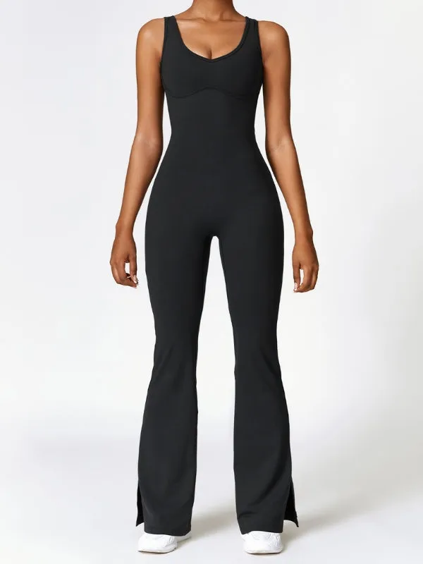 ZASUWA Female Body Shaping Backless Split Flare Jumpsuit