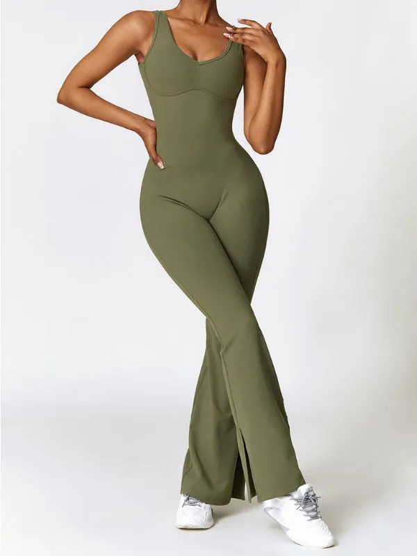 ZASUWA Female Body Shaping Backless Split Flare Jumpsuit